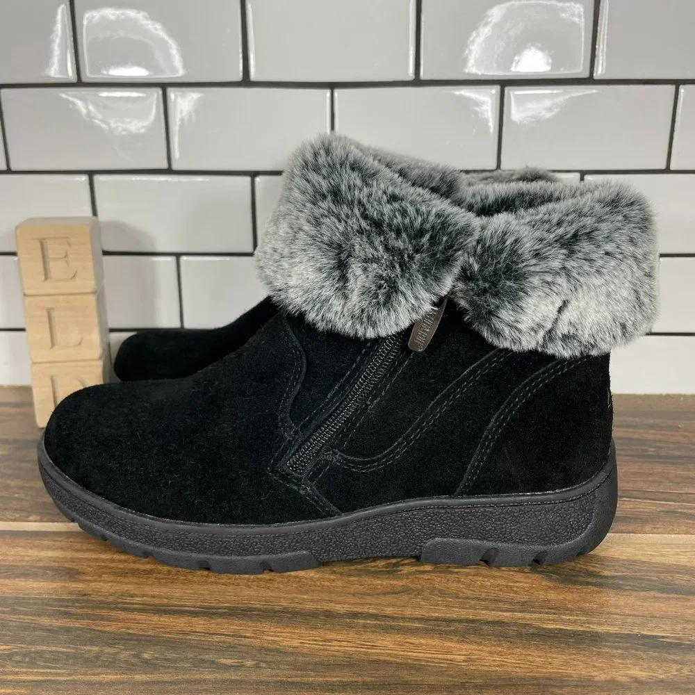 Khombu Jessica Women's Size 6 Shoes Black Suede Faux Fur Zip Up Ankle Boots